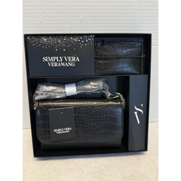 Simply Vera Vera Wang Black Crocodile Phone Crossbody With Chain & Card Case New - Picture 1 of 6